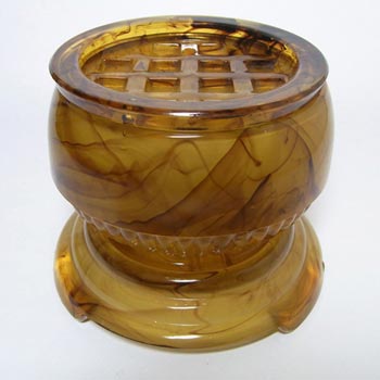 Davidson #10/1910 Art Deco Amber Cloud Glass Flower Bowl Set