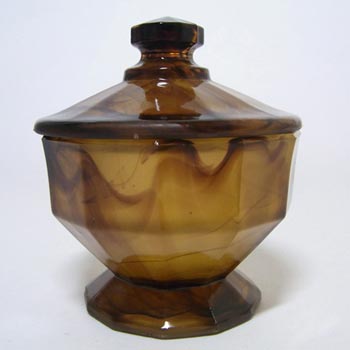 Davidson #8283 Art Deco Amber Cloud Glass Trinket Set