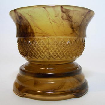 Davidson #1907T Art Deco Amber Cloud Glass Flower Bowl Set
