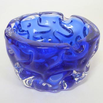 Crystalex/Bor Czech Blue Glass Bowl by Pavel Hlava 1968