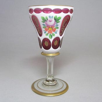 Crystalex Czech Enamelled Pink & White Overlay / Cut Glass Wine Goblet