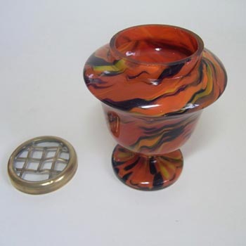 Czech Orange, Black + Yellow Spatter Glass Posy Vase