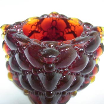 Czech Amber Textured Glass Candlestick / Candle Holder
