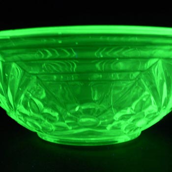 Jobling #6000 Art Deco Uranium Green Glass Flower Bowl