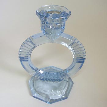 Libochovice #1691 Czech Art Deco Blue Glass Candlesticks