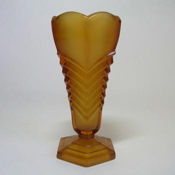 Davidson Art Deco Frosted Amber Glass 'Chevron' Vase #295