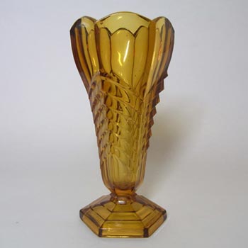 Davidson Art Deco Vintage Amber Glass 'Chevron' Vase #295