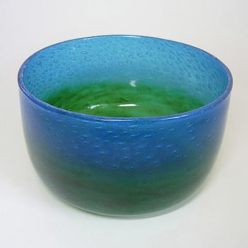 Ekenas Blue + Green Glass Bowl Signed John-Orwar Lake