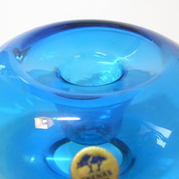 Ekenas Swedish Blue Glass Candlestick Holder - Labelled
