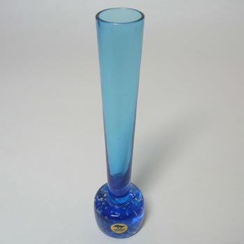 Ekenas Swedish/Scandinavian Blue Glass Stem Vase/Label