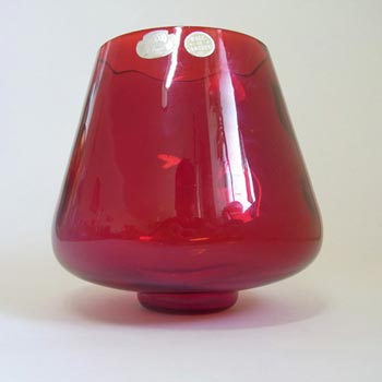 Elme Scandinavian Red Glass Optical Vase - Labelled