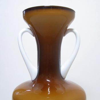 Empoli Italian Amber Cased Glass Vase w/ White Handles
