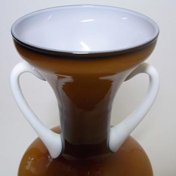 Empoli Italian Amber Cased Glass Vase w/ White Handles