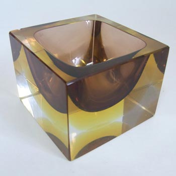 Murano/Sommerso Faceted Amber Glass Block Bowl