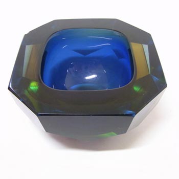Murano/Sommerso Faceted Blue Glass Block Bowl