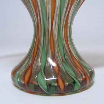 Murano Green + Orange Filigree & Aventurine Glass Vase