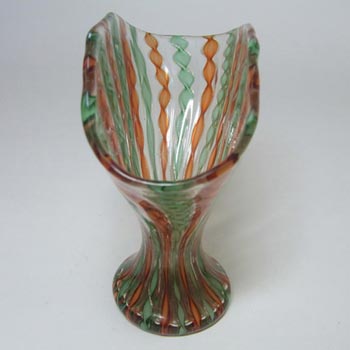 Murano Green + Orange Filigree & Aventurine Glass Vase