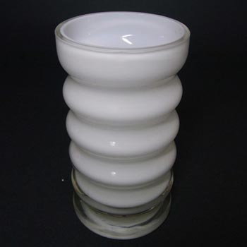 Friedrich German White Hooped Glass Vase/Candle Holder