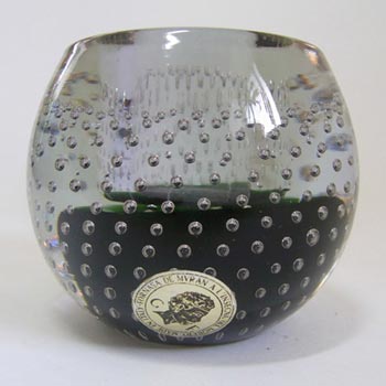 Galliano Ferro Murano Bullicante Green & Lilac Glass Candle Holder - Label