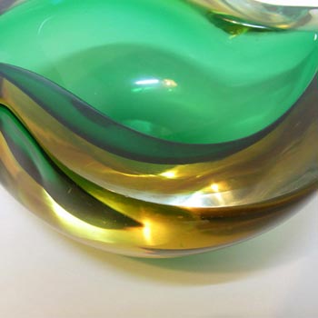 Murano Geode Green & Amber Sommerso Glass Zig Zag Bowl