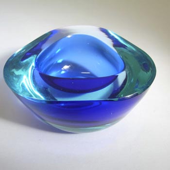 Murano Geode Blue & Turquoise Sommerso Glass Triangle Bowl