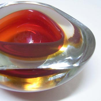 Murano Geode Red & Amber Sommerso Glass Triangle Bowl