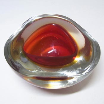 Murano Geode Red & Amber Sommerso Glass Triangle Bowl