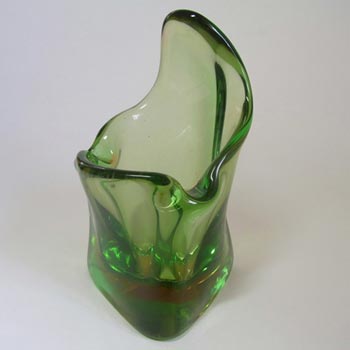 Harrachov Czech Amber & Green Glass Vase #15/2966