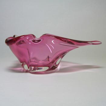 Harrachov Czech 1950s Pink Glass Sculpture Bowl #5/3576