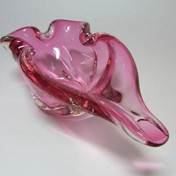 Harrachov Czech 1950s Pink Glass Sculpture Bowl #5/3576