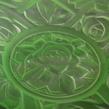 Jobling #8000 Art Deco Uranium Green Glass 'Tudor Rose' Bowl