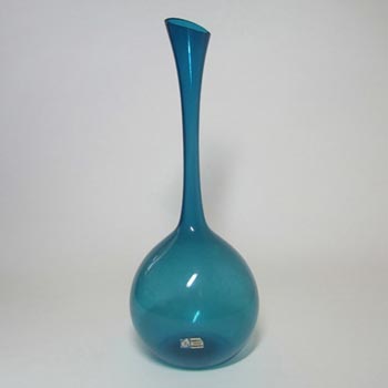 Lindshammar Swedish Blue Glass Vase by Gunnar Ander - Label
