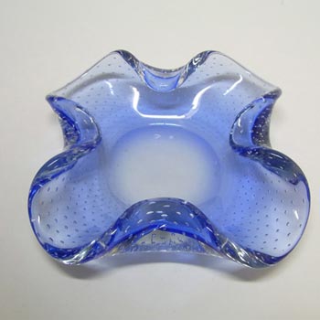 Magnor Norwegian 1970\'s Blue Glass Bubble Bowl - Signed
