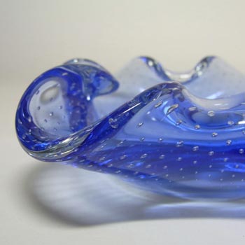 Magnor Norwegian 1970's Blue Glass Bubble Bowl - Signed