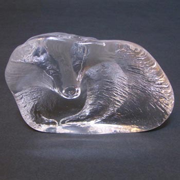 Mats Jonasson / Royal Krona #33644 Glass Badger Paperweight - Signed