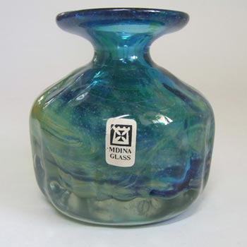 Mdina Maltese Blue + Green Glass Vase - Signed + Label