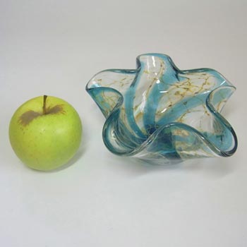 Mdina 'Crysal Blue Stripe' Glass Bowl Yellow Threading
