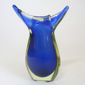 Murano/Venetian Blue/Uranium Green Sommerso Glass Vase