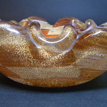 Murano/Venetian 1950's Gold Leaf Biomorphic Glass Bowl