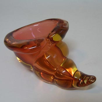 Murano Biomorphic Amber Glass Cornucopia/Shell Bowl
