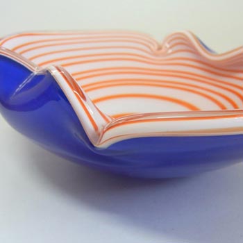Murano Biomorphic Orange/White/Blue Cased Glass Swirl Bowl