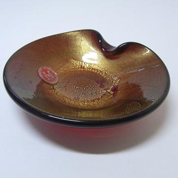 Murano Black & Gold Leaf Glass Sculpture Bowl - Label