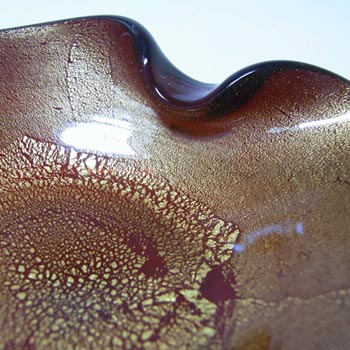 Murano Black & Gold Leaf Glass Sculpture Bowl - Label