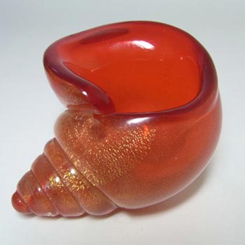Murano 1950's Red Glass Gold Leaf Cornucopia/Shell Bowl