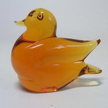 V Nason & C Murano Amber Glass Bird - Labelled + Signed