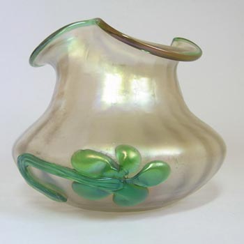 Kralik Art Nouveau Applied Flower Iridescent Glass Vase
