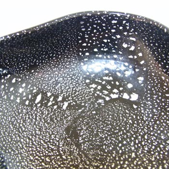 Oball Murano Black Glass Silver Leaf Bowl - Labelled