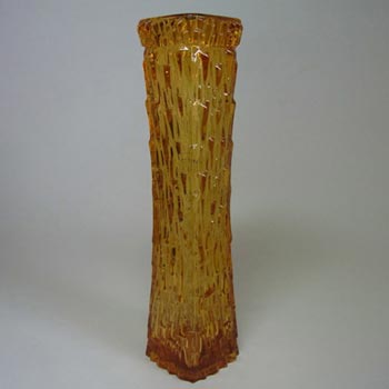 Oberglas Austrian Tall Amber Bark Textured Glass Vase