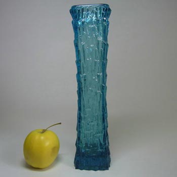 Oberglas Austrian Tall Blue Bark Textured Glass Vase