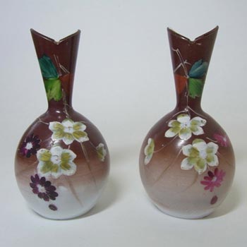 (image for) Pair of Victorian Hand Painted/Enamelled Glass Vases